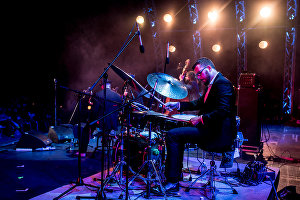 Музикант Олександр Зінгер під час виступу колективу Brill Family на фестивалі Koktebel Jazz Party 2017.